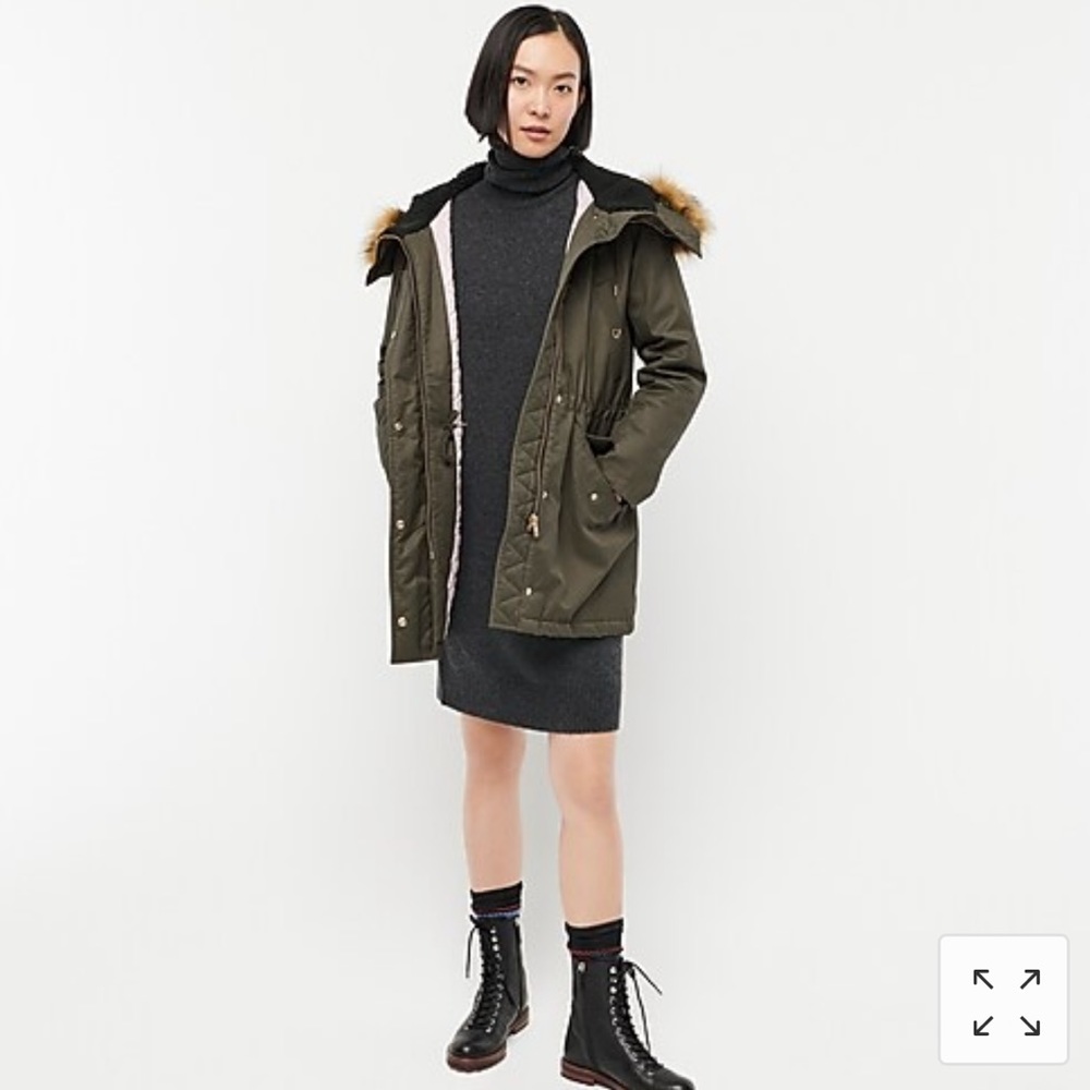 J. Crew Perfect Winter Parka Olive Green Size M